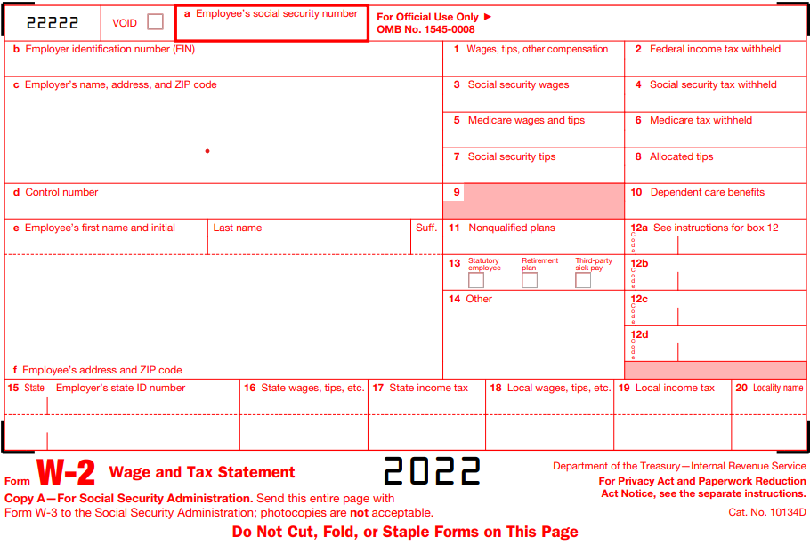 2022 Form W-2 for the State of Hawaii